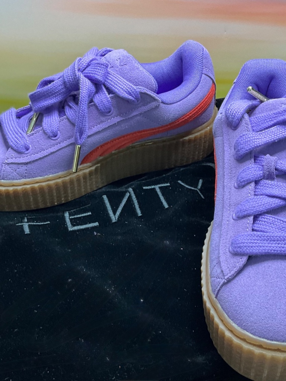 Lavender Suede Puma Fenty Creeper Phatty Sneakers w/shoe bag. NWOT. Multiple Szs